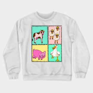 Old Macdonald had a farm patchwork quilt..and on that farm he had a dog, cow, duck, sheep Crewneck Sweatshirt